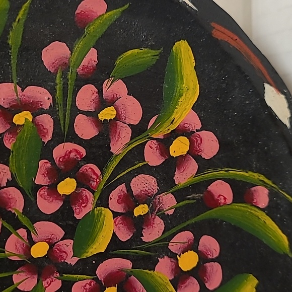 Vintage Mexican Hand Painted Floral Wooden Plate - Picture 8 of 16